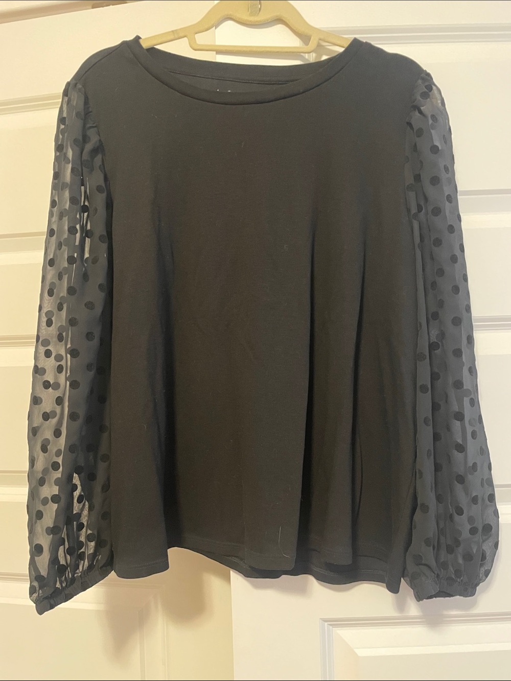 LOFT Black Polka Dot Sheer Sleeve Long Sleeve Top
